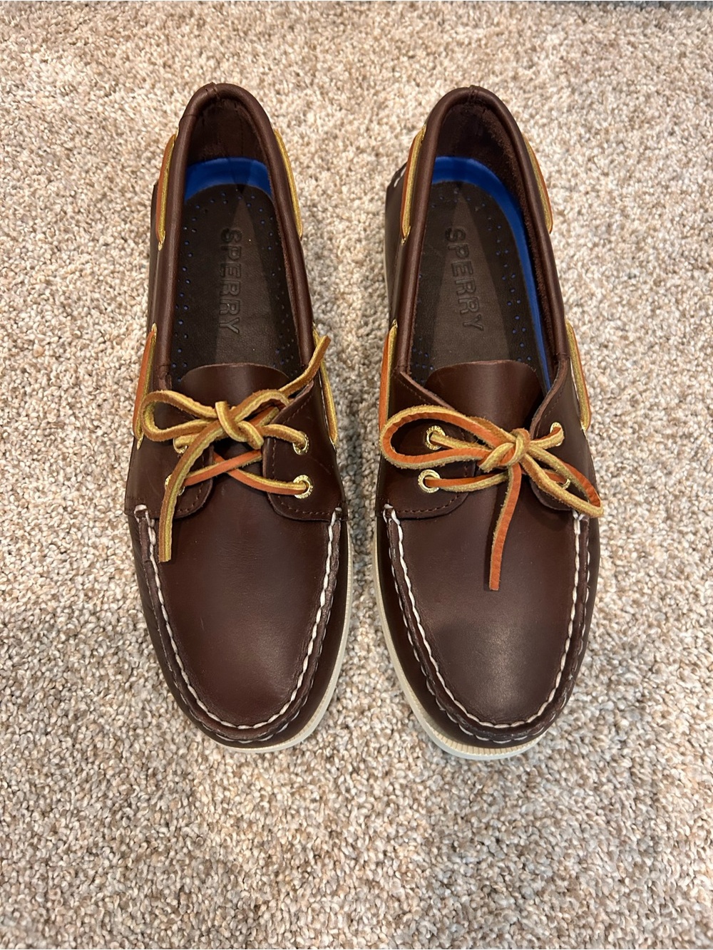 Sperry Women’s Brown Leather Boat Shoes with Tan Laces